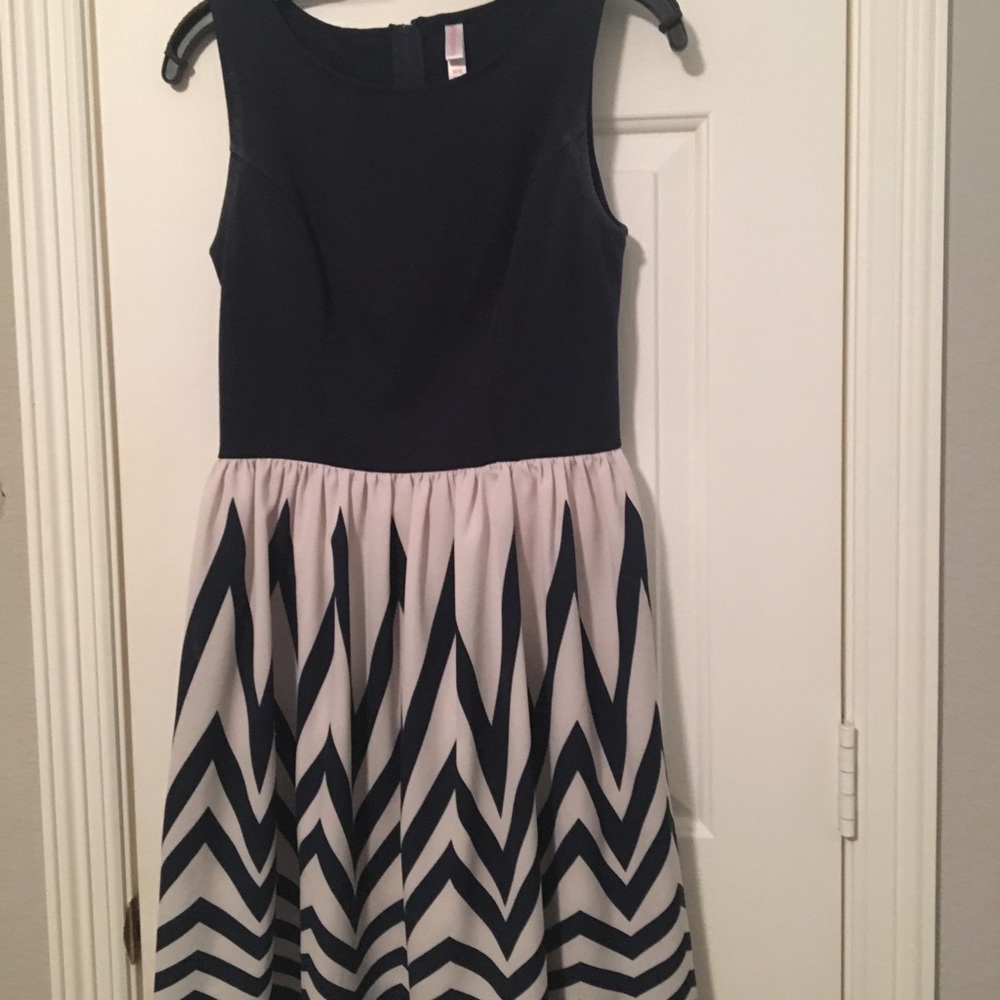 Navy blues dress with chevron skirt